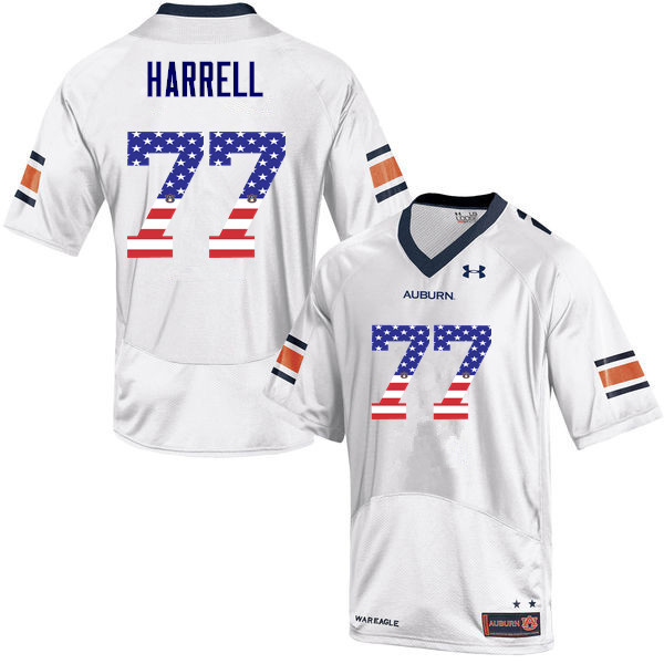 Auburn Tigers Men's Marquel Harrell #77 White Under Armour Stitched College USA Flag Fashion NCAA Authentic Football Jersey RPG4574TG